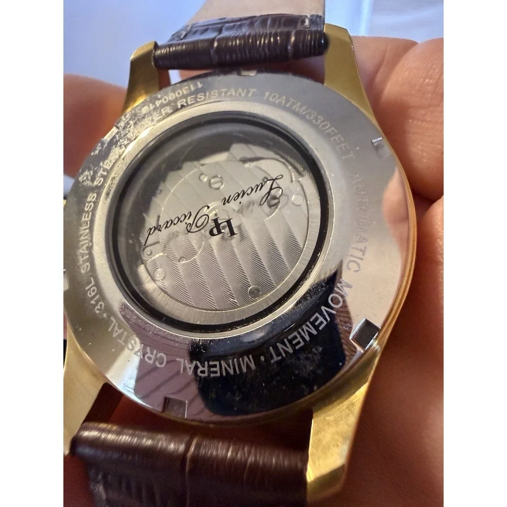 Lucien Piccard Sevilla Men's Watch Automatic Skeleton Gold Tone Leather Band
